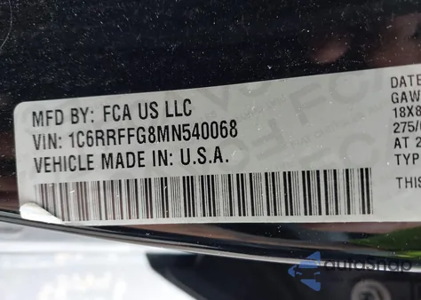 2021 Ram 1500 Big Horn 4X4 5'7 Box z USA, uszkodzony, nr VIN 1C6RRFFG8MN540068